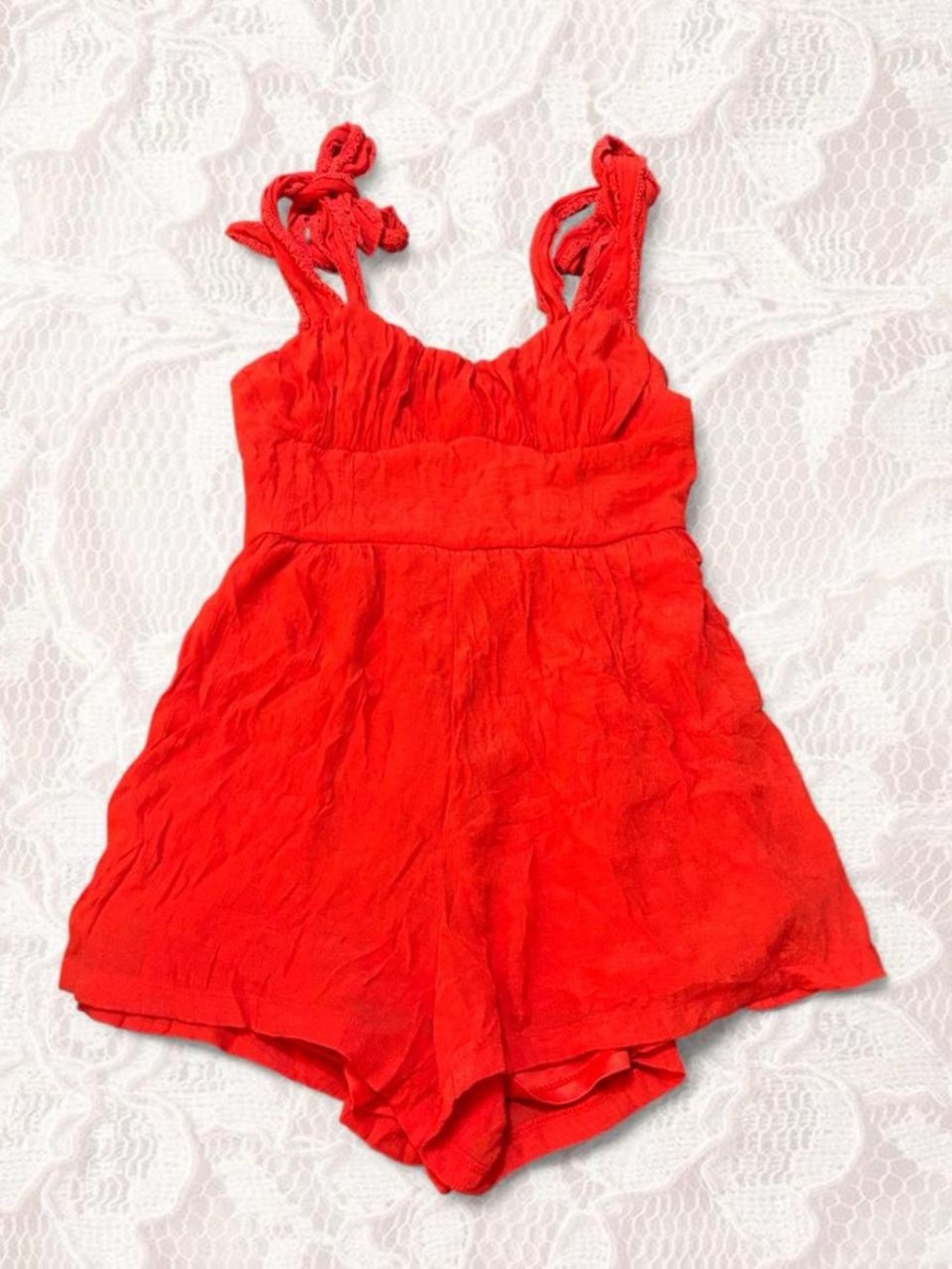 Trixxi Bright Red Tie-Shoulder Romper
